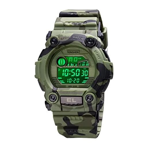 XCZAP Orologio Sportivo Digitale Uomo – Quadrato Luminoso Con Cronometro E Conto Alla Rovescia, Impermeabile 30m, Cinturino In PU (Nero)