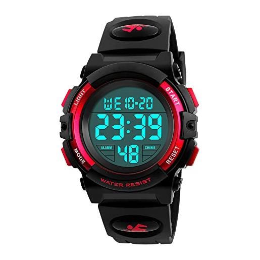 FeiWen Digitali Sportivi Orologi da Polso da Donna e Uomo Outdoor Militare Impermeabili Plastica Cassa e Gomma Banda Cronometro Allarme Orologio (Bianco
