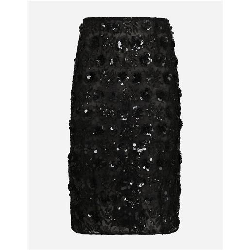 Dolce & Gabbana gonna longuette in pizzo ricamata allover in paillettes