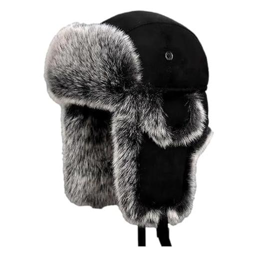 bomhys cappello uomo cappelli bomber invernali per donna uomo imitazione pelliccia sintetica berretto colbacco russo berretto unisex caldo cappello da neve con paraorecchie, nero, 54-60cm