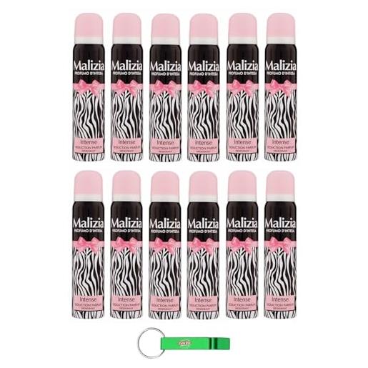 Beni Culinari 12 deodorante malizia donna intense seduction profumo, deodorante spray da donna, 100 ml + portachiavi gratuito Beni Culinari