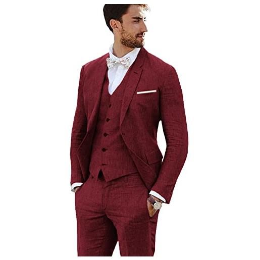 Furuyal - completo in lino, 3 pezzi, stile vintage, retrò, abiti da sposa slim fit, giacca da sposo, smoking, kimly cage, 3xl