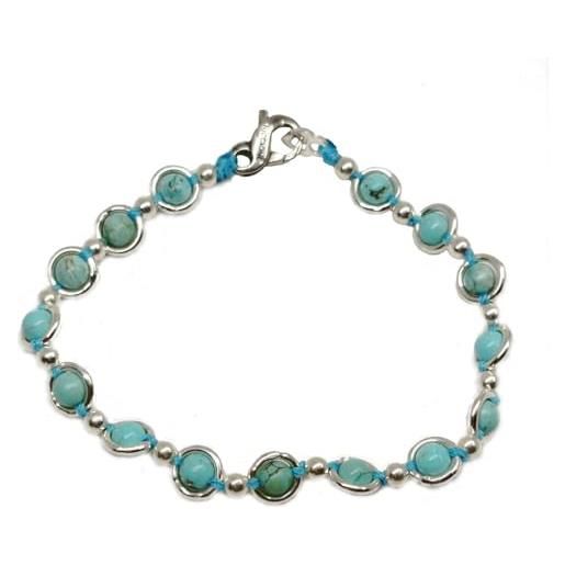 VLNET Bracciale Spadarella Unisex, Cotone Nautico Turchese Con Pepite Argento 925, Diametro 3 Mm, Lunghezza 17 Cm, Fatto A Mano In Italia