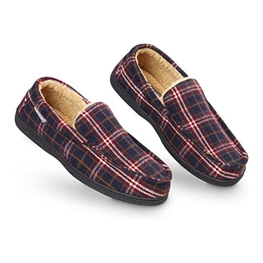 Dunlop - pantofole mocassino da uomo, in pile sherpa con suola in gomma, con memory foam, traspiranti, per interni ed esterni, idea regalo per uomo, (borgogna. ), 45 eu