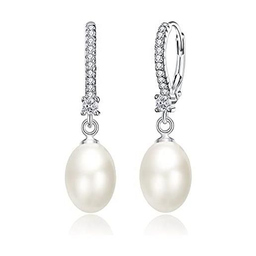 LeCalla Flaunt – Orecchini A Cerchio Ovale Doppie Perle In Argento 925 Per Donna | Gioielli Eleganti
