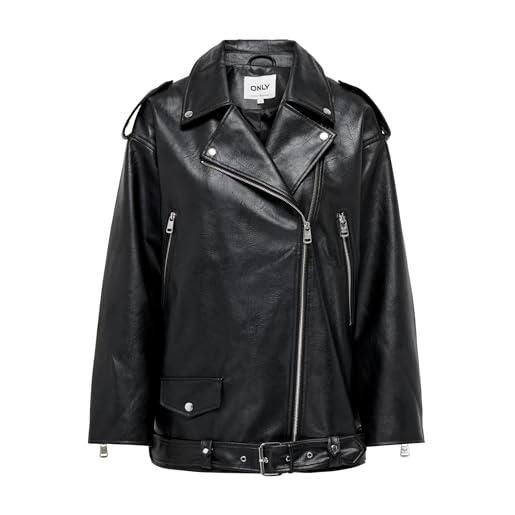 ONLY onlvera faux leath long biker otw noos giacca in pelle, nero, s donna