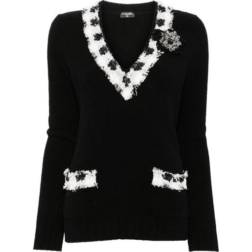 CHANEL Pre-Owned - top con dettagli a contrasto 2005 - donna - poliestere/nylon/cashmere - taglia unica - nero