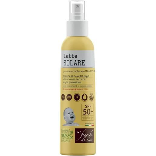 Fiocchi di Riso - latte solare 50+ - 140ml - protezione solare - spf 50+ - ideale per difendere la cute dai raggi ultravioletti con una tripla protezione, con ceramidi e cassia alata. Pack riciclato
