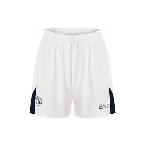 Ssc napoli pantaloncino gara bianco azzurro, ea7 prodotto ufficiale, shorts calcio adulto 2024/2025 - s