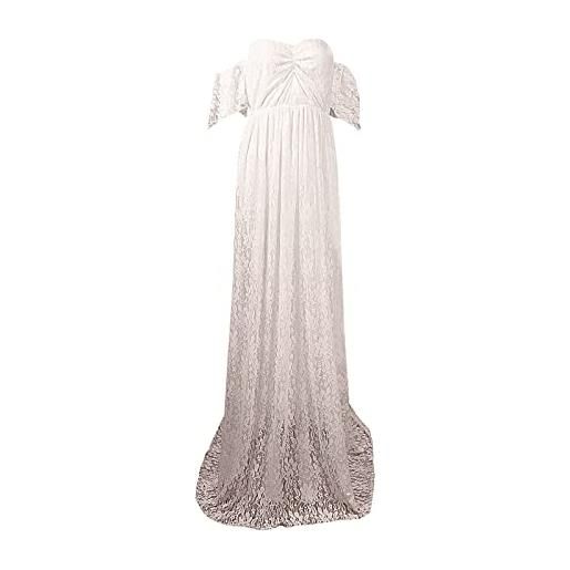 Abito Premaman Lungo In Pizzo Sicily – Scollo A Cuore E Spalle Scoperte, Vestito Elegante Per Servizio Fotografico