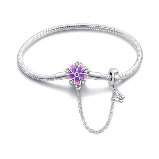LNQOBU bracciale in argento con maglia snake e chiusura a cuore compatibile con pandora europei charms da donna