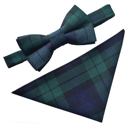 Great British Tie Club black watch - set papillon e fazzoletto scozzese scozzese, verde bottiglia, blu navy, nero, taglia unica