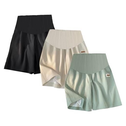 AOOPOO 3 confezioni di pantaloncini denim maternità donna, pantaloncini di maternità elasticizzati con fascia per la pancia per pantaloncini estivi per la gravidanza donna jeans corti di maternità