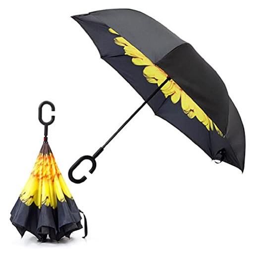 Morain ombrello a doppio strato con manico a forma di c, anti-uv, pieghevole, invertito