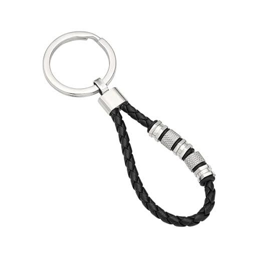 Breil gioiello tj3375 collezione wanderlust, portachiavi da uomo in pelle e acciaio colore argento, nero misura unica con senza pietre