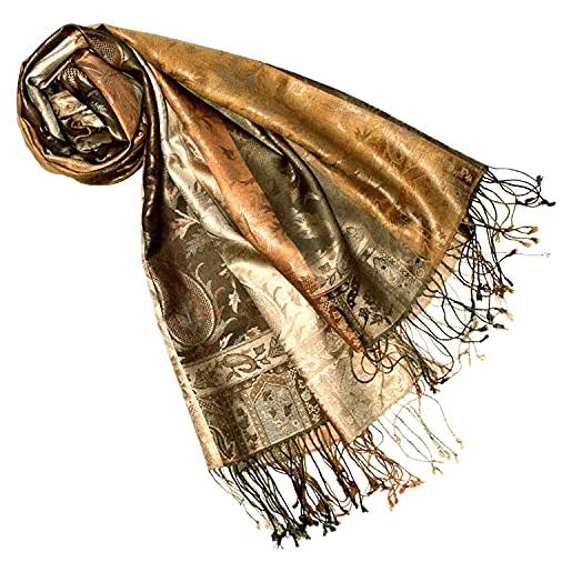 Lorenzo cana sciarpa pashmina da donna in tessuto jacquard 100% seta, 70 x 190 cm, sciarpa in seta paisley, marrone