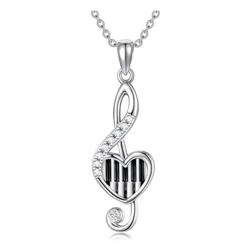 Collana Uomo/donna In Argento Rodiato 925 Con Ciondolo Chiave Di Violino O Nota Musicale – Simboli Preziosi