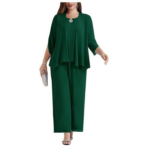 Hanna Nikole donne curvy chiffon outfit senza maniche top aperto davanti cardigan pantaloni set per invitati al matrimonio adatto per feste e ritrovi azzurro 52 plus