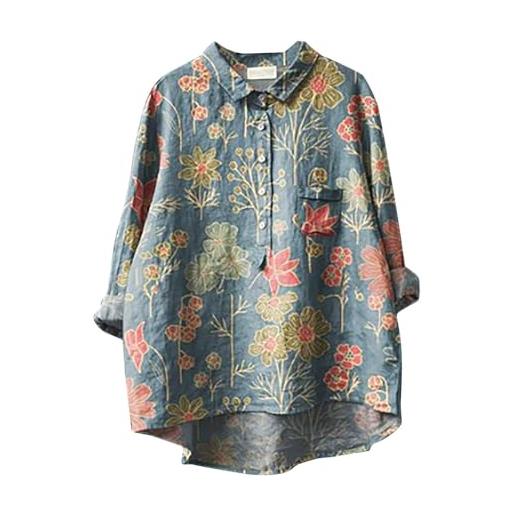 Uwdiohq early prime big deal camicia a maniche lunghe in cotone e lino casual da donna con collo a bavero stampato con floreale caratteristiche: camice lavoro maniche lunghe b i miei ordini offerta