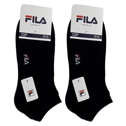 FILA 6 paia calzini fantasmini in cotone mercerizzato unisex uomo donna e ragazzi, taglie e colori assortiti (it, numero, 43, 46, regular, regular, 6 paia nero)