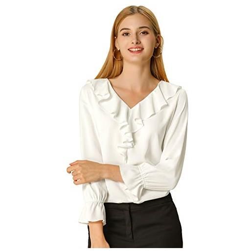 Allegra K camicetta da donna in chiffon con scollo a v e maniche a bracciale, blu, taglia 12, grigio chiaro, s