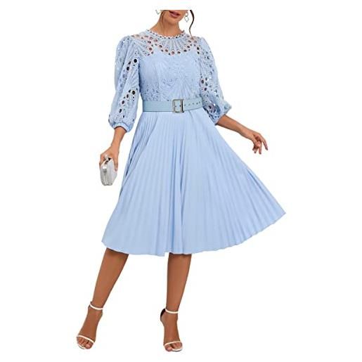 IWFEV abito a pieghe in pizzo con maniche a sbuffo a metà polpaccio abito midi a maniche corte abito da sera per feste, azzurro chiaro, xx-large