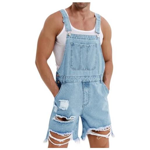 Runcati salopette da uomo in denim, pantaloncini in cotone, bavaglino estivo, tuta in jeans, blu, xxl