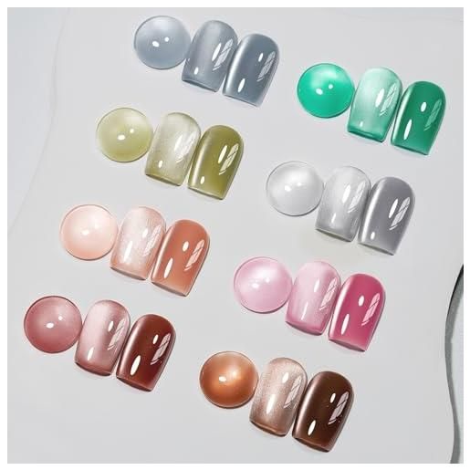 MIZHSE cat eye, set uv cel - 8 colori 9d cateye uv gel con magnete chiaro di luna, occhi di gatto, glitter, gel per unghie, set per manicure, salone, casa, fai da te, 7 ml