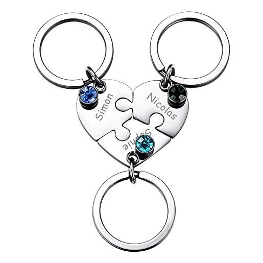 MeMeDIY 3pcs mamma grande sorella personalizzato cuore jigsaw puzzle portachiavi per fidanzata amanti in acciaio inossidabile set gioielli birthstone