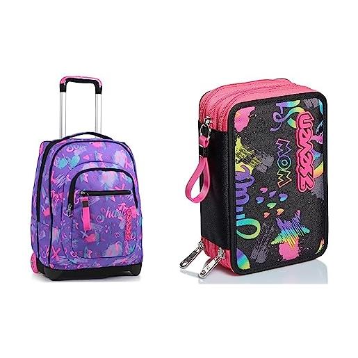 Zaino Trolley Scuola 45,7 Cm Con Borsa Pranzo E Astuccio - Con Ruote, Per Bambini E Ragazze, Motivo Amore