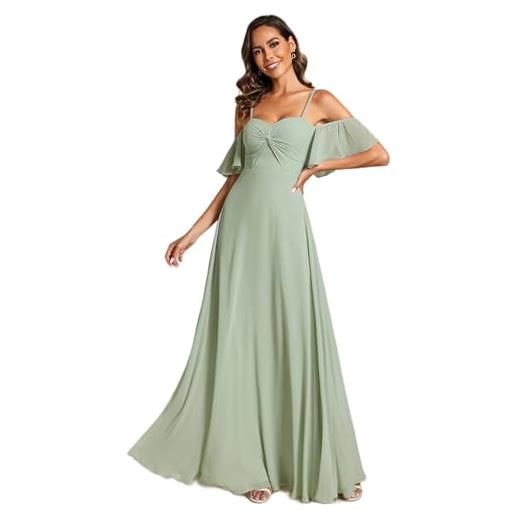 Ever-Pretty abiti da damigella d'onore estivo pieghe fionda maniche fluide chiffon stile impero fluido abito da cerimonia classico menta verde 46