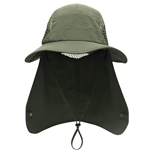 WANYING unisex cappello da sole safari con protezione per collo 25cm extra lunga e tesa larga da 11cm protezione uv traspirante cappello da legionario per all'aperto pesca campeggio - 56-60 verde militare