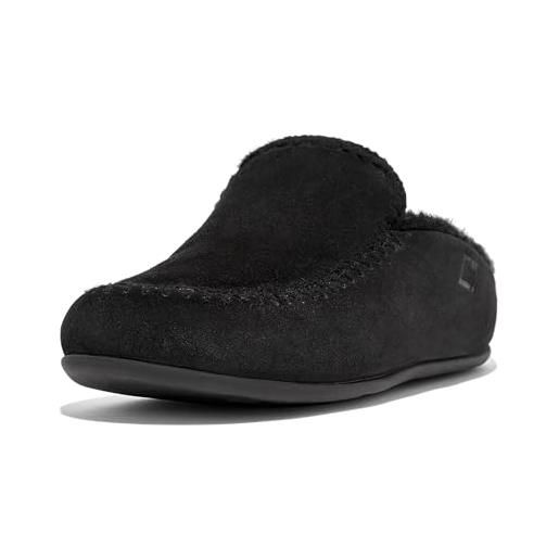 Fitflop ciabatta chrissie con cuciture all'uncinetto, pantofole donna, tutto nero, 39 eu