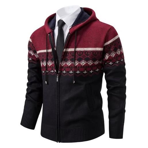 Shuanghao uomo-giacca cardigan-magliaone di felpato-cappotto invernali - con cappuccio casual sudore hoodie calda morbido thicken aperte invernale/autunno cardigan casual magliaone da uomo rosso m
