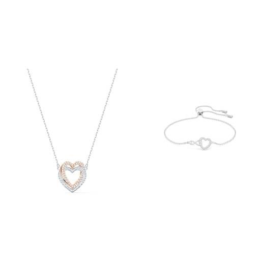 Swarovski collana infinity, cuore, bianco, mix di placcature & infinity bracciale a catena morbida, placcato in tonalità rodio lucido