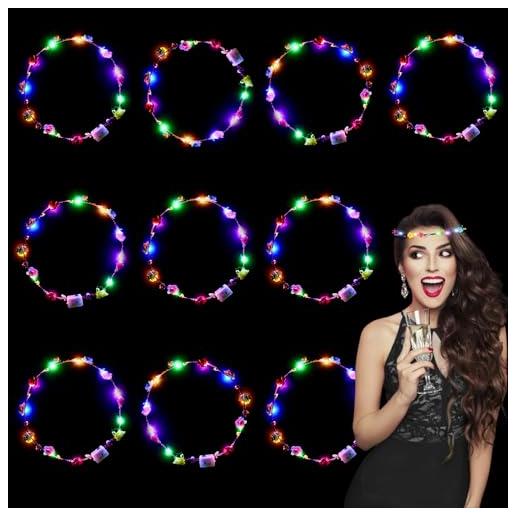 Mstnoixgc 10 pcs fascia fiori led, coroncine fiori led, corona luminosa led, coroncine luminose, corona fiori luminosa per donne e ragazze, adatto per matrimoni, halloween, compleanni, feste