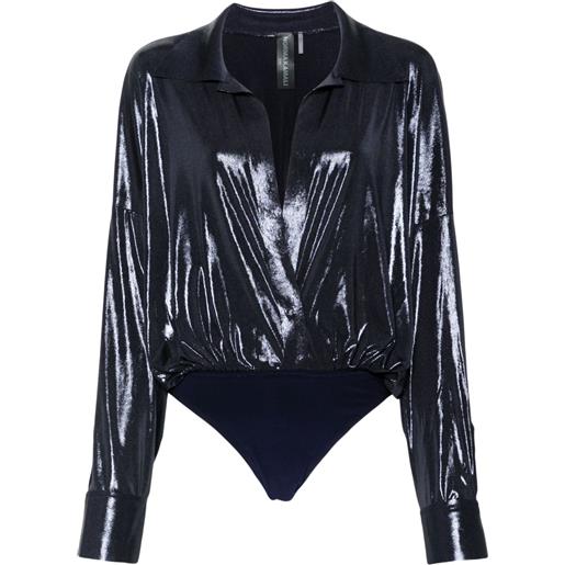 Norma Kamali body in stile camicia - blu