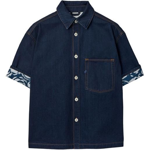 Burberry camicia denim heavyweight con applicazione - blu