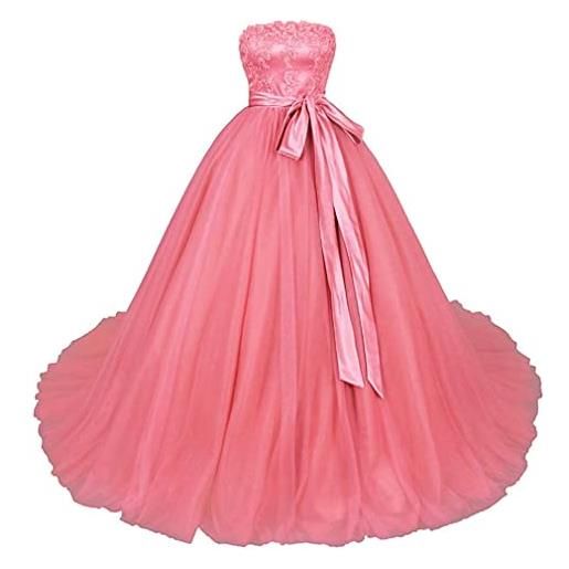 Xinaier abito da donna elegante senza spalline, in tulle, lungo quinceanera, abito da sera, corallo, 40