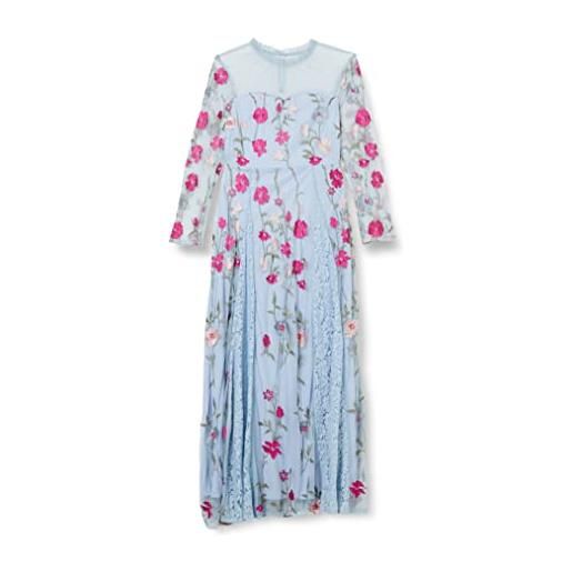 Frock and Frill abito ricamato floreale vestito per occasioni speciali, blu ghiaccio marino, 40 donna