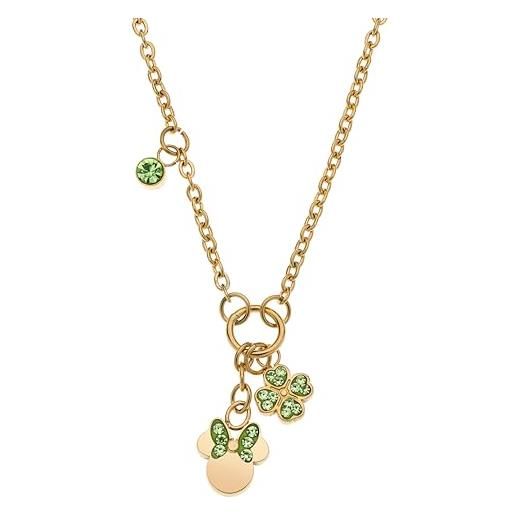 Disney collana minnie mouse e trifoglio, acciaio inossidabile e zirconi per bambini e bambine, gioielli