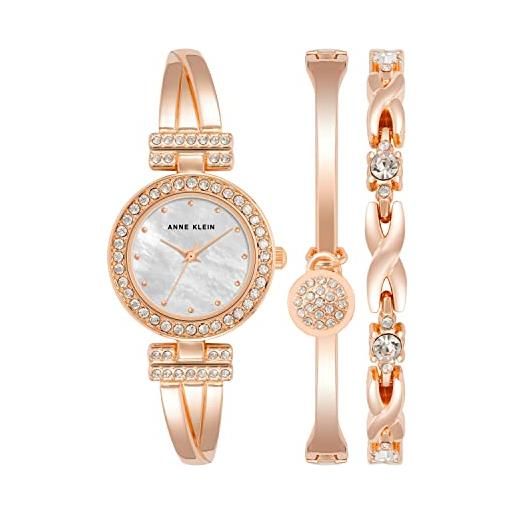 Anne klein - set con orologio da donna a bracciale rigido impreziosito da cristalli di alta qualità e bracciale, oro rosa