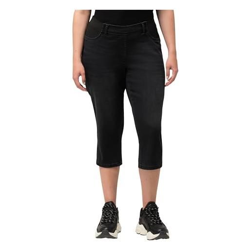 Ulla Popken capri jeans mit elastikbund, sienna, schwarz, 2 mesi donna