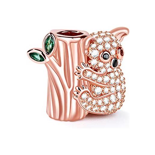 GNOCE charm koala sull'albero in agento s925 koala carino charm placcata oro rosa 18k per bracciali e collana regalo per moglie donne
