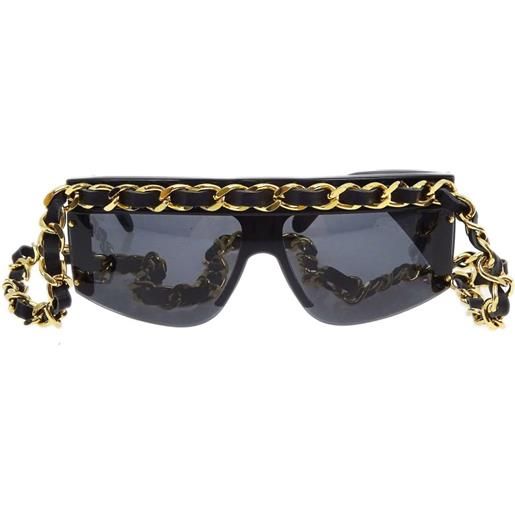 CHANEL Pre-Owned - occhiali da sole chain anni '90-2000 - donna - acrilico/placcatura in oro - taglia unica - nero