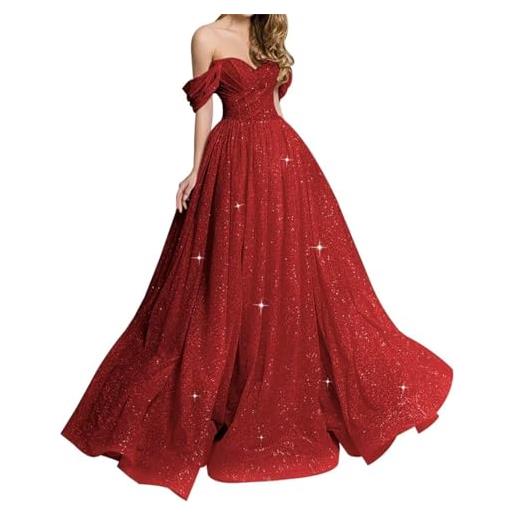 YIANN off spalla prom dresses abito lungo di sfera glitter tulle a-line abito da sera formale yiax186, rosso vinaccia, 42
