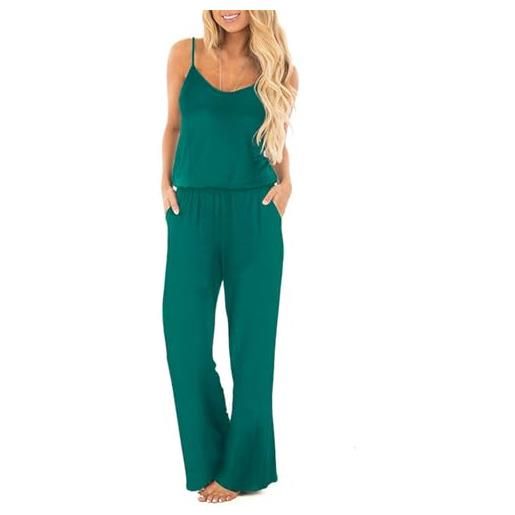 OUGES tuta estiva senza maniche da donna pantalone intero tuta casual con tasche(verde397, s)