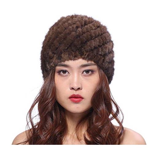 BeFur cappellini cappello beanie cristallo invernale da donna berretto lavorato a maglia di capelli visone per natale e da sci e snowboard, regalo di natale/capodanno - marrone