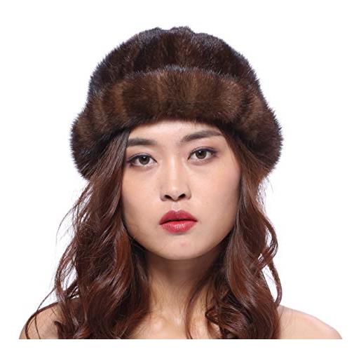 BeFur cappello cappellini berretto cappello pescatore cappello bombetta invernale da donna con pelliccia di visone morbido e delicato, regalo di natale e capodanno - marrone