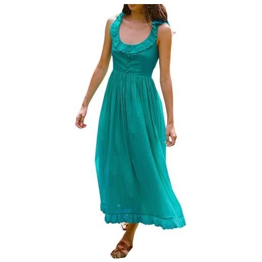R.Vivimos donne estate senza maniche abiti sole tie vita a line ruffle boho abito midi(l, turchese)